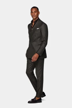 SUITSUPPLY Havana Anzug Dunkelbraun Fischgrätmuster-Männlich Casual Anzüge