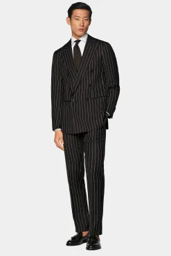 SUITSUPPLY Havana Anzug Dunkelbraun Gestreift-Männlich Casual Anzüge