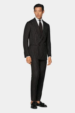 SUITSUPPLY Havana Anzug Dunkelbraun Gestreift-Männlich Casual Anzüge