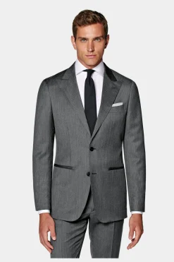 SUITSUPPLY Havana Anzug Dunkelgrau Fischgrätmuster-Männlich Business Anzüge