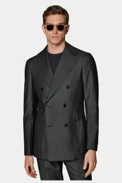SUITSUPPLY Havana Anzug Dunkelgrau Fischgrätmuster-Männlich Business Anzüge