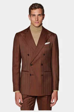 SUITSUPPLY Havana Anzug Dunkelorange Fischgrätmuster-Männlich Business Anzüge