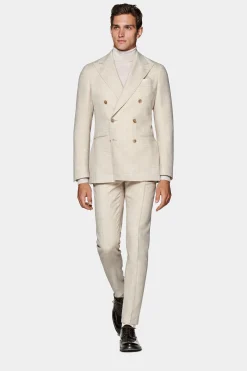 SUITSUPPLY Havana Anzug Hellbraun Gestreift-Männlich Casual Anzüge