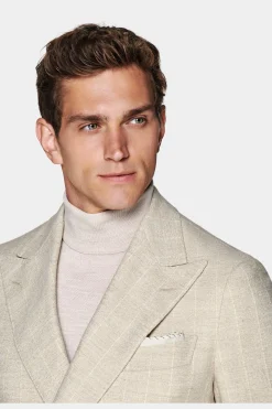 SUITSUPPLY Havana Anzug Hellbraun Gestreift-Männlich Casual Anzüge