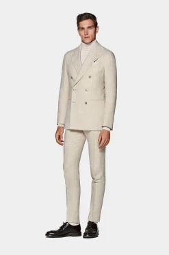 SUITSUPPLY Havana Anzug Hellbraun Gestreift-Männlich Casual Anzüge