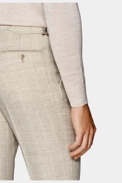 SUITSUPPLY Havana Anzug Hellbraun Gestreift-Männlich Casual Anzüge