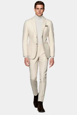 SUITSUPPLY Havana Anzug Hellbraun Mit Fischgrätmuster-Männlich Casual Anzüge
