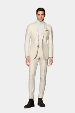 SUITSUPPLY Havana Anzug Hellbraun Mit Fischgrätmuster-Männlich Casual Anzüge