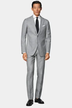 SUITSUPPLY Havana Anzug Hellgrau Mit Hahnentrittmuster-Männlich Casual Anzüge