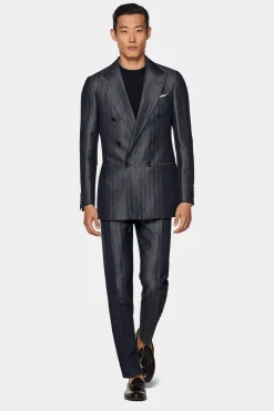 SUITSUPPLY Havana Anzug Mittelblau Fischgrätmuster-Männlich Casual Anzüge