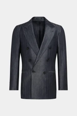 SUITSUPPLY Havana Anzug Mittelblau Fischgrätmuster-Männlich Casual Anzüge