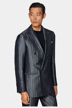 SUITSUPPLY Havana Anzug Mittelblau Fischgrätmuster-Männlich Casual Anzüge
