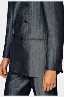 SUITSUPPLY Havana Anzug Mittelblau Fischgrätmuster-Männlich Casual Anzüge