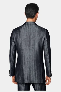SUITSUPPLY Havana Anzug Mittelblau Fischgrätmuster-Männlich Casual Anzüge