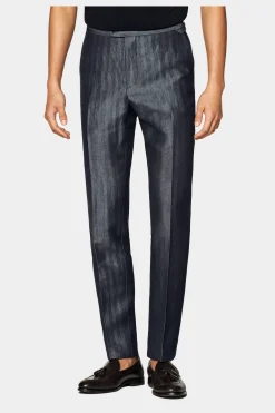 SUITSUPPLY Havana Anzug Mittelblau Fischgrätmuster-Männlich Casual Anzüge