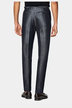 SUITSUPPLY Havana Anzug Mittelblau Fischgrätmuster-Männlich Casual Anzüge