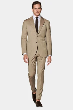 SUITSUPPLY Havana Anzug Mittelbraun Fischgrätmuster-Männlich Business Anzüge