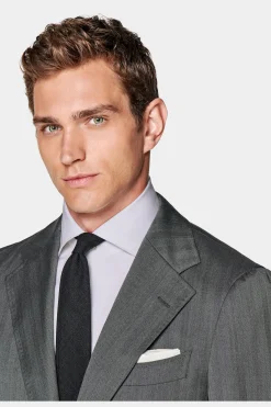 SUITSUPPLY Havana Anzug Mittelgrau Fischgrätmuster-Männlich Business Anzüge