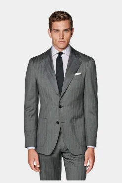 SUITSUPPLY Havana Anzug Mittelgrau Fischgrätmuster-Männlich Business Anzüge