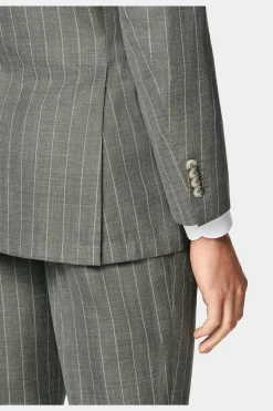 SUITSUPPLY Havana Anzug Mittelgrün Gestreift-Männlich Casual Anzüge