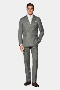SUITSUPPLY Havana Anzug Mittelgrün Gestreift-Männlich Casual Anzüge