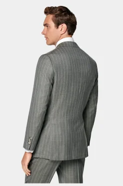 SUITSUPPLY Havana Anzug Mittelgrün Gestreift-Männlich Casual Anzüge