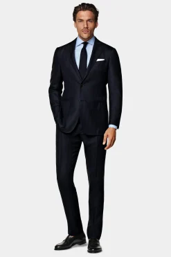 SUITSUPPLY Havana Anzug Navy Fischgrätmuster-Männlich Casual Anzüge