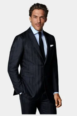 SUITSUPPLY Havana Anzug Navy Fischgrätmuster-Männlich Casual Anzüge