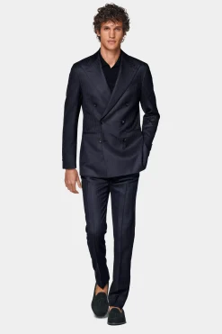 SUITSUPPLY Havana Anzug Navy Fischgrätmuster-Männlich Business Anzüge