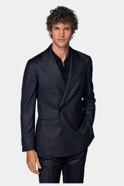SUITSUPPLY Havana Anzug Navy Fischgrätmuster-Männlich Business Anzüge