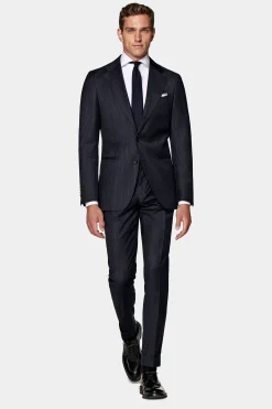 SUITSUPPLY Havana Anzug Navy Gestreift-Männlich Business Anzüge