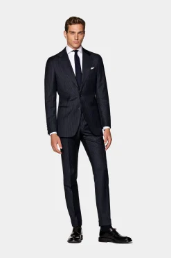 SUITSUPPLY Havana Anzug Navy Gestreift-Männlich Business Anzüge