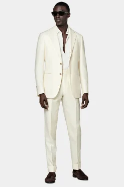SUITSUPPLY Havana Anzug Off-White Fischgrätmuster-Männlich Casual Anzüge