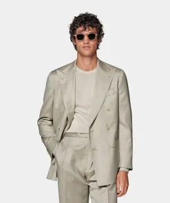 SUITSUPPLY Havana Anzug Sand Fischgrätmuster-Männlich Business Anzüge