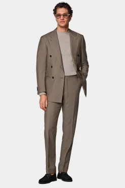 SUITSUPPLY Havana Anzug Taupe Fischgrätmuster-Männlich Business Anzüge