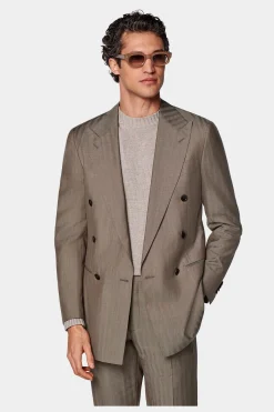 SUITSUPPLY Havana Anzug Taupe Fischgrätmuster-Männlich Business Anzüge