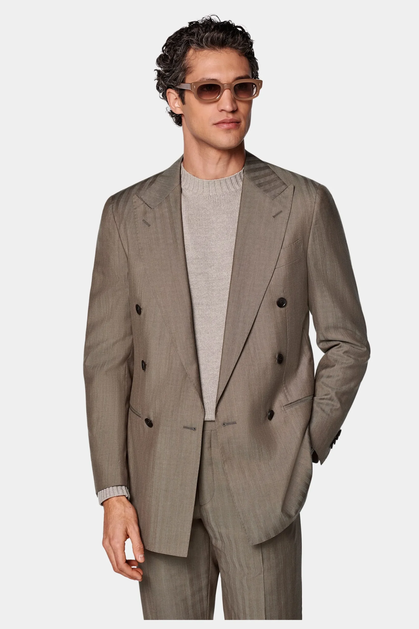 SUITSUPPLY Havana Anzug Taupe Fischgrätmuster-Männlich Business Anzüge