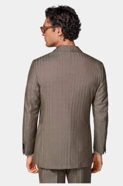 SUITSUPPLY Havana Anzug Taupe Fischgrätmuster-Männlich Business Anzüge