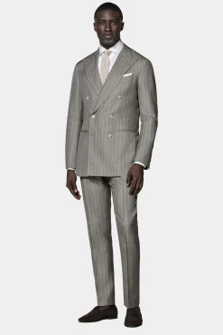 SUITSUPPLY Havana Anzug Taupe Gestreift-Männlich Casual Anzüge