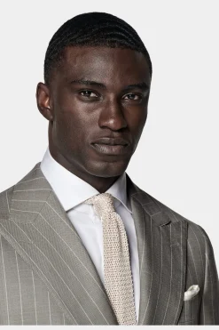 SUITSUPPLY Havana Anzug Taupe Gestreift-Männlich Casual Anzüge
