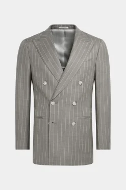 SUITSUPPLY Havana Anzug Taupe Gestreift-Männlich Casual Anzüge