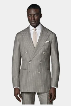 SUITSUPPLY Havana Anzug Taupe Gestreift-Männlich Casual Anzüge