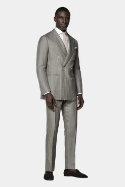 SUITSUPPLY Havana Anzug Taupe Gestreift-Männlich Casual Anzüge