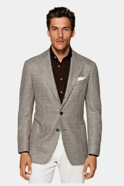SUITSUPPLY Havana Sakko Braun Hahnentrittmuster-Männlich Klassische Sakkos