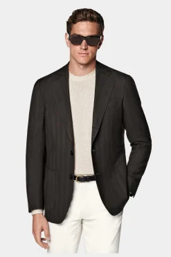 SUITSUPPLY Havana Sakko Dunkelbraun Fischgrätmuster-Männlich Klassische Sakkos
