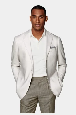 SUITSUPPLY Havana Sakko Hellgrau Fischgrätmuster-Männlich Klassische Sakkos