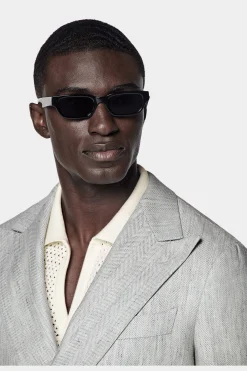 SUITSUPPLY Havana Sakko Hellgrau Fischgrätmuster-Männlich Klassische Sakkos