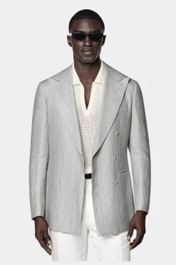 SUITSUPPLY Havana Sakko Hellgrau Fischgrätmuster-Männlich Klassische Sakkos