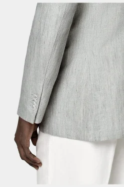 SUITSUPPLY Havana Sakko Hellgrau Fischgrätmuster-Männlich Klassische Sakkos