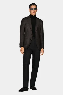 SUITSUPPLY Havana Sakko Mittelbraun Hahnentrittmuster-Männlich Klassische Sakkos